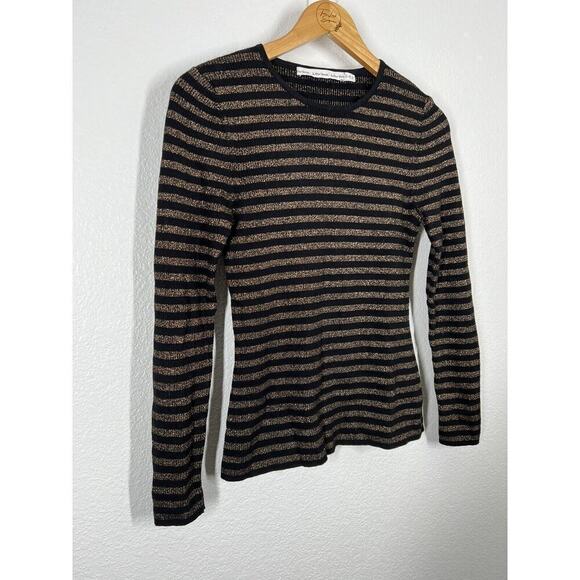 &Other Stories Striped Ribbed Knit Sweater Size Small S Black Gold Metallic - Picture 3 of 5